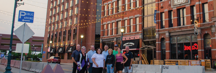 Blattner Collaborates to add more Festoon Lights to Downtown St. Cloud as part of Industry Milestone Celebration.